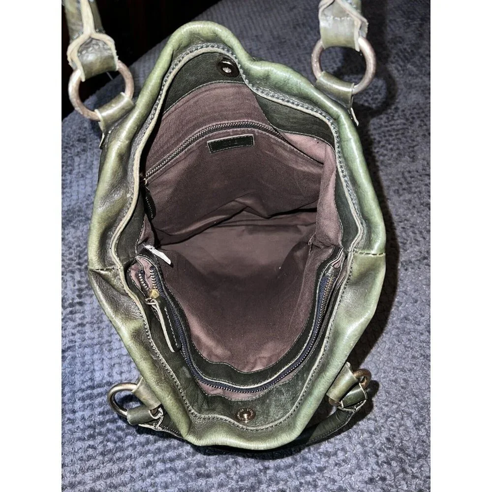J. CREW Leather Jericho Large Olive Soft Leather Boho Tote Bag Purse Top Handle